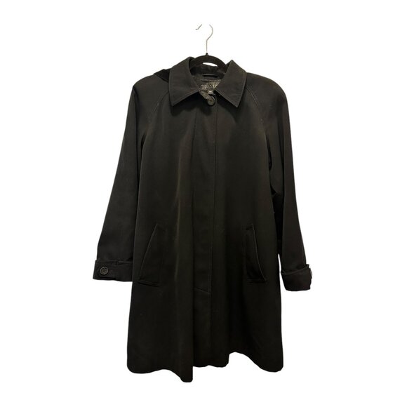 Gallery Womens Petite Hooded Black Trench Coat With Button Details & Pockets - Picture 1 of 6